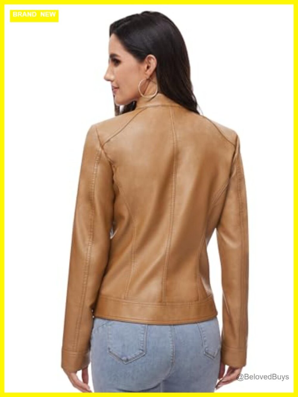 Faux PU Leather Moto Biker Jacket Zip Up Slim Fit - Picture 4 of 7